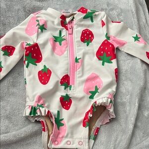 Old Navy Strawberry Print One-Piece Swimsuit in White, Pink & Red